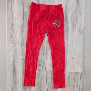 Petit Hailey Red Ribbed Leggings with Sequin Strawberry, 8Y (V4)